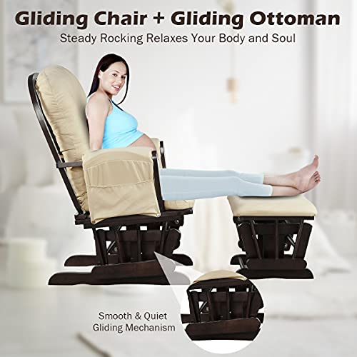Beige Wood Glider and Ottoman Set G535