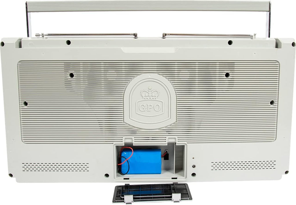 Silver Portable Boombox with CD Player Cassette Player FM Radio USB Bluetooth Speaker Y726594