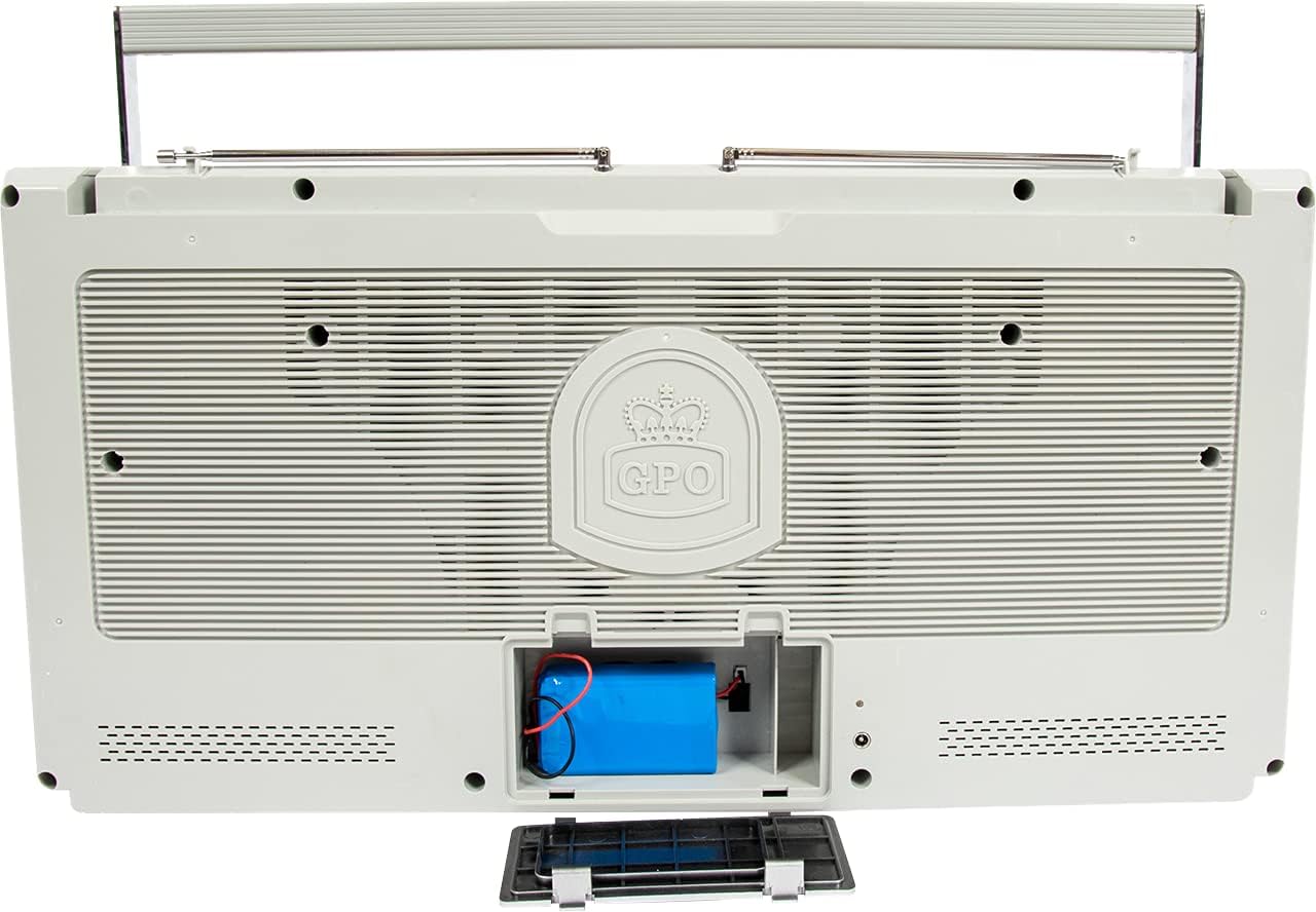 Silver Portable Boombox with CD Player Cassette Player FM Radio USB Bluetooth Speaker Y726594