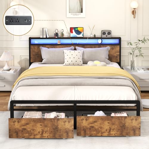 Gray Full Size Bed Frame with 4 Storage Drawers L841343