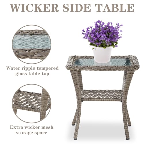 Outdoor Swivel Rocking Chairs Set of 2 with Rattan Side Table Brown/Blue K182850