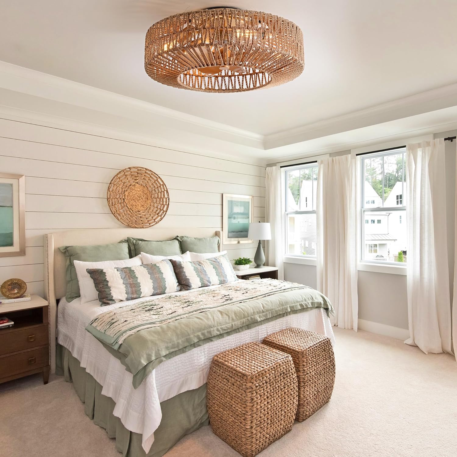 20" Rattan Ceiling Fan with Lights and Remote Control A5909