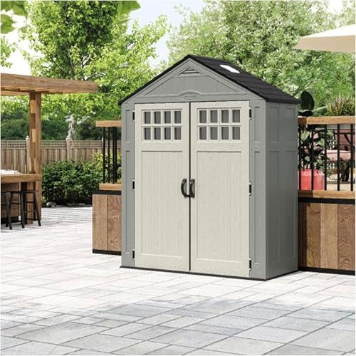 Heavy-Duty Resin Outdoor Shed with Double Doors and Windows, Dove Gray C448349