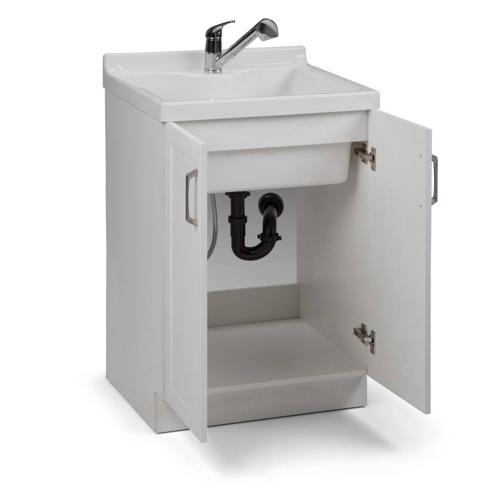 Laundry Cabinet with Pull-Out Faucet and ABS Sink, Pure White G97965