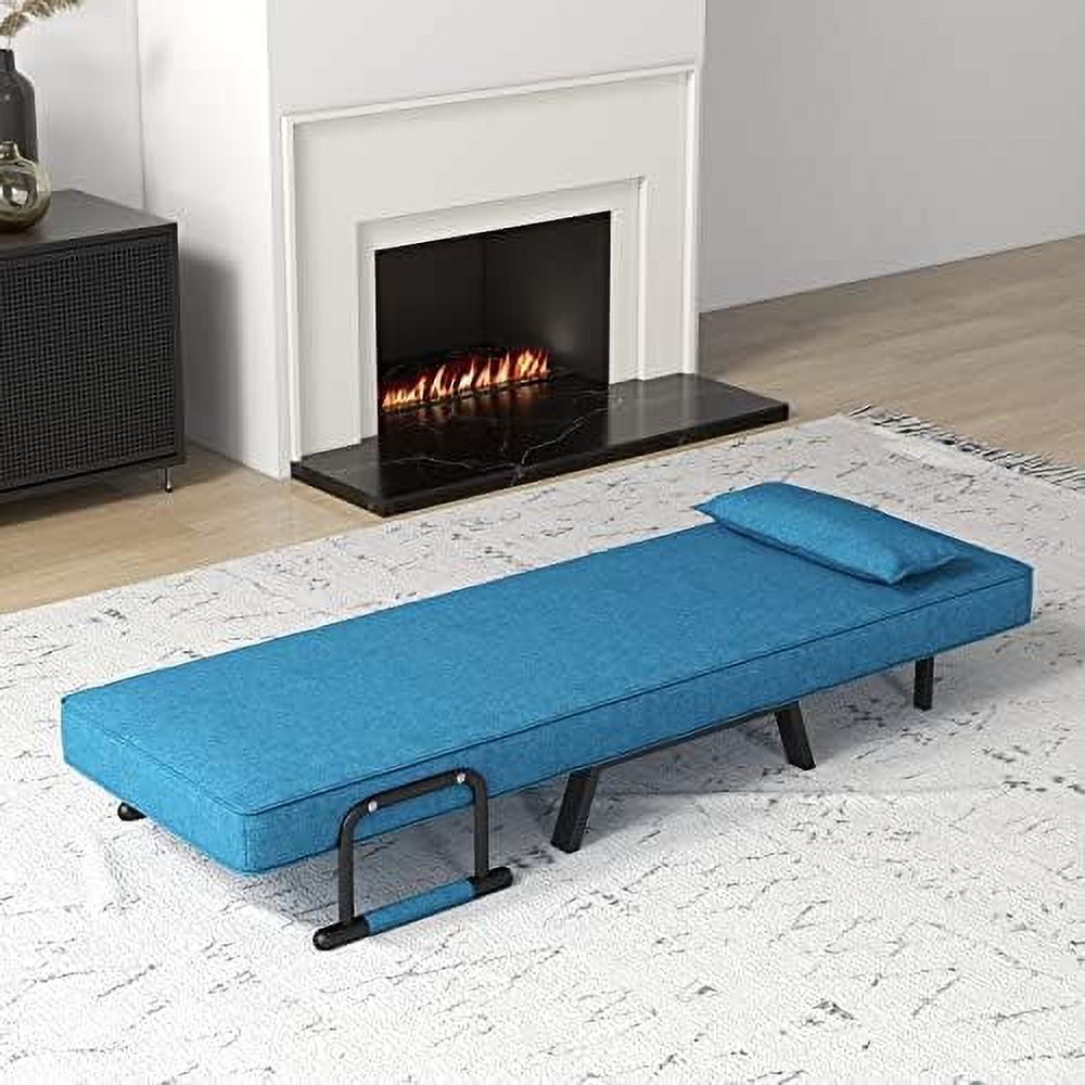 Convertible Sofa Bed 4-in-1 Sleeper Chair with Pillow, 6 Positions Adjustable Backrest, Metal Legs, Linen Fabric L768111