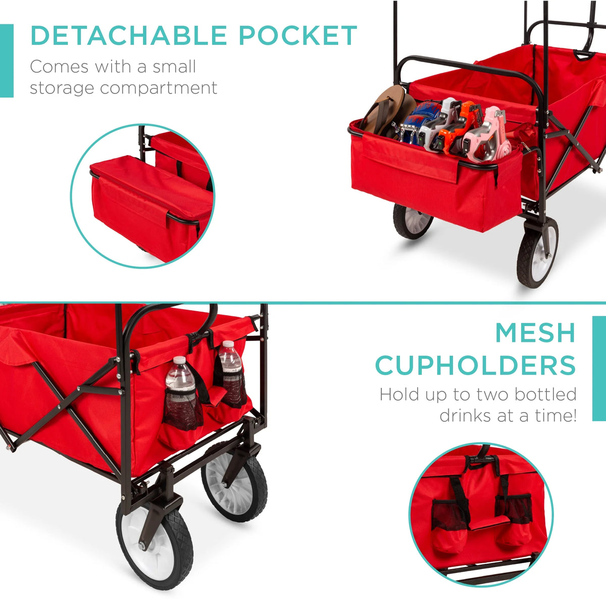 Red Collapsible Outdoor Utility Wagon with Removable Canopy T751