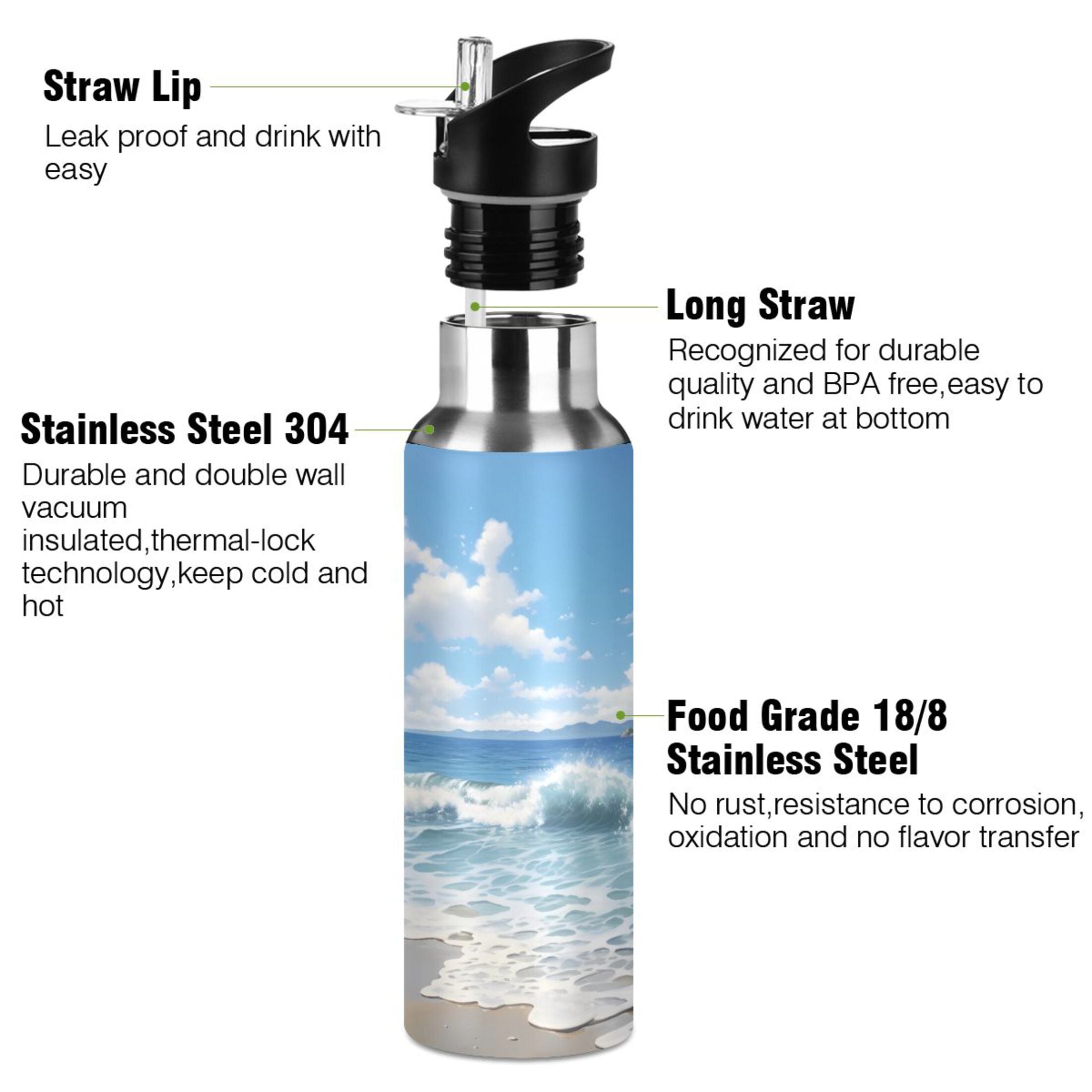 Insulated Stainless Steel Water Bottle with Straw Lid 20 oz G6150
