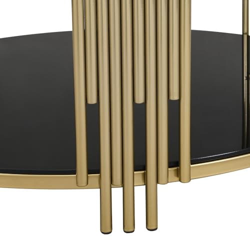 Black Round Coffee Table with Tempered Glass Tabletop and Metal Drum Base K820