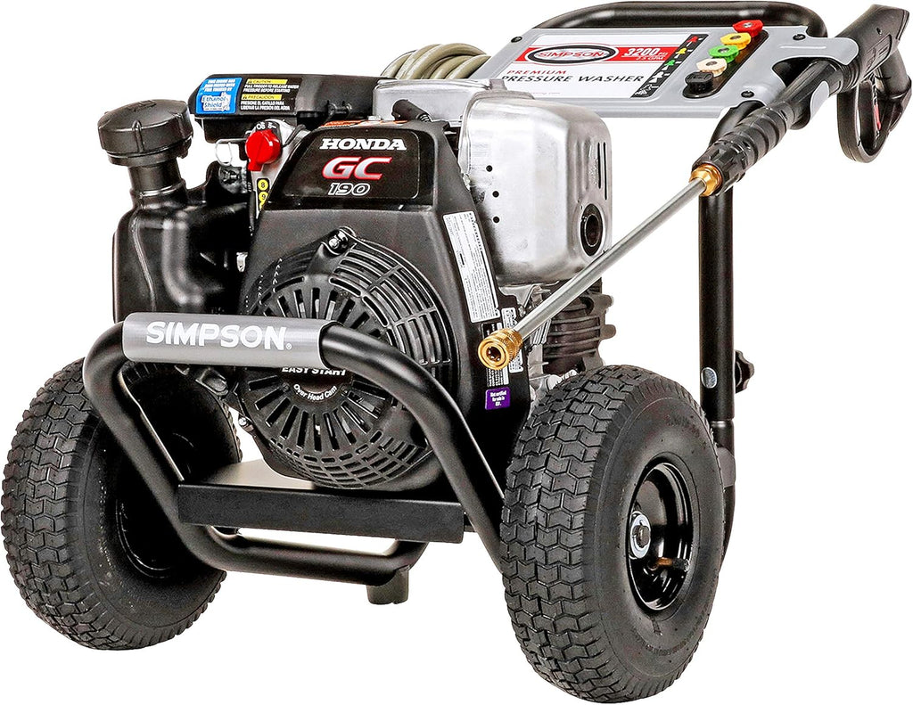 3200 PSI Gas Pressure Washer with Honda GC190, 2.5 GPM, 3/8" x 100' 4500 PSI Cold Water Hose K700