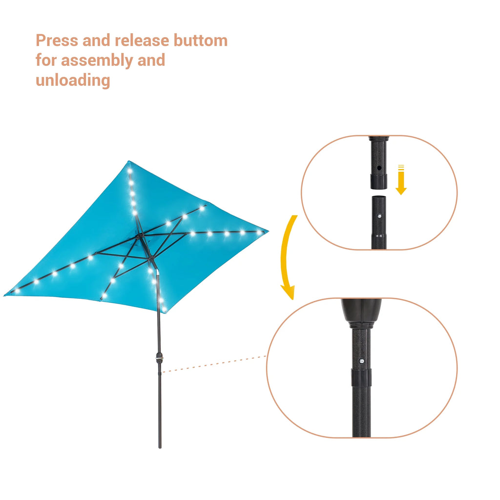 10 x 6.5ft LED Rectangle Outdoor Patio Umbrella with Polyester Canopy, Lake Blue R7538