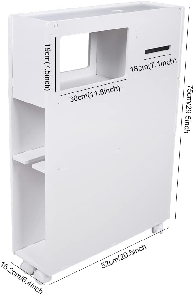 White Slim Rolling Bathroom Storage Cabinet S26323