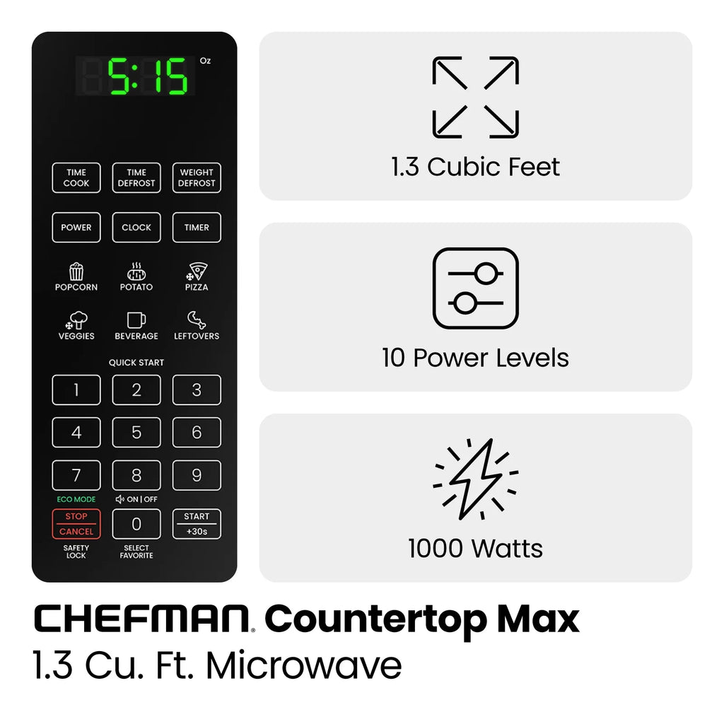 1.3 Cu Ft 1000 Watts Stainless Steel Countertop Microwave Oven U830