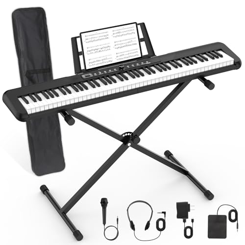 88 Key Semi Weighted Electric Digital Piano with Sustain Pedal, Power Supply, Stand, Carrying Case, Headphones L884456