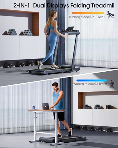 2 in 1 Folding Treadmill, 2.5HP Under Desk Treadmill with Dual LED Display X589910