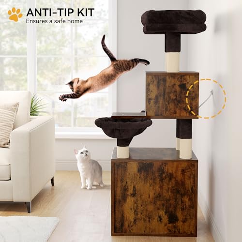 Brown Wooden Cat Tree with Litter Box Enclosure S948