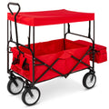 Red Collapsible Outdoor Utility Wagon with Removable Canopy T751