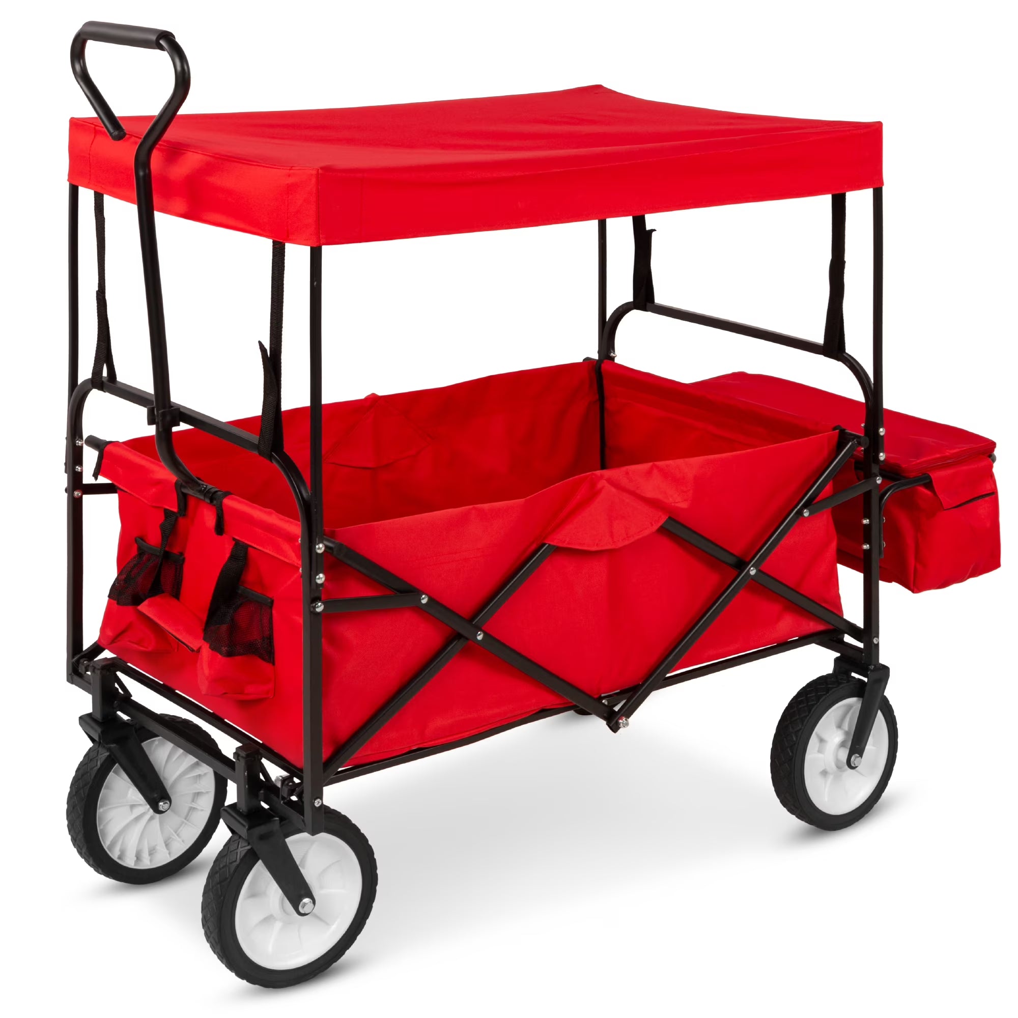 Red Collapsible Outdoor Utility Wagon with Removable Canopy T751