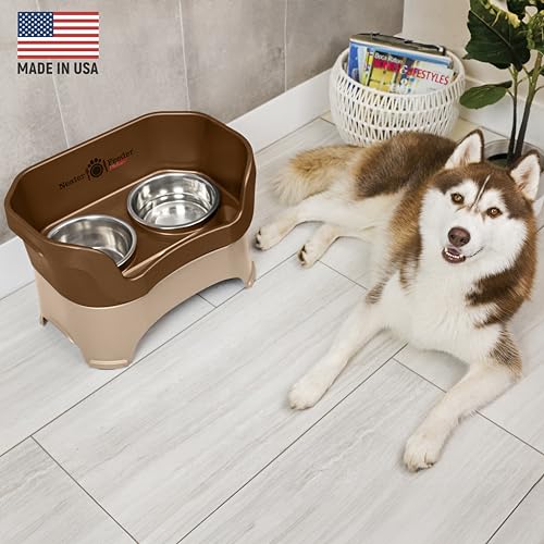Large Midnight Black Elevated Stainless Steel Dog Bowls H67178