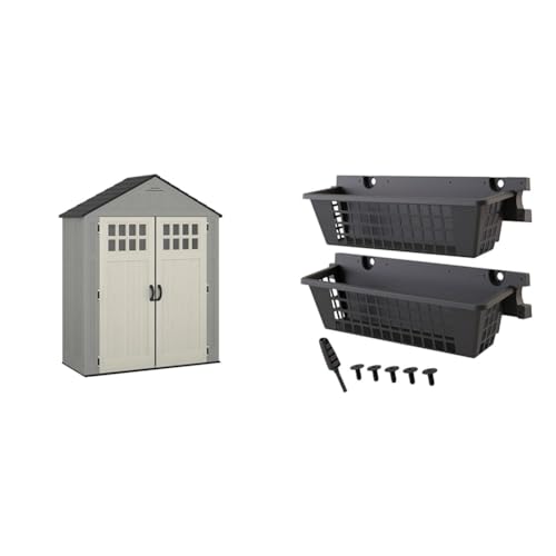 Heavy-Duty Resin Outdoor Shed with Double Doors and Windows, Dove Gray C448349