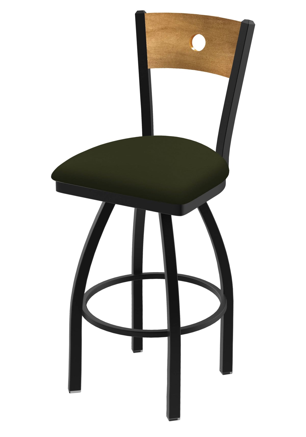 Swivel Counter Stool with Black Wrinkle Finish and Wood Seat W25104