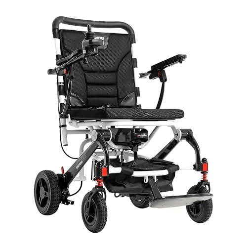 White Electric Wheelchair with 300 Lbs Weight Capacity, 12 Ah Battery, 17"x17" Black Foam Seat D9887