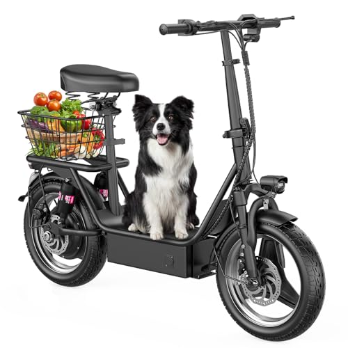 500W Peak Motor Sit Down E Scooter with Basket, 14" Pneumatic Tire H427117