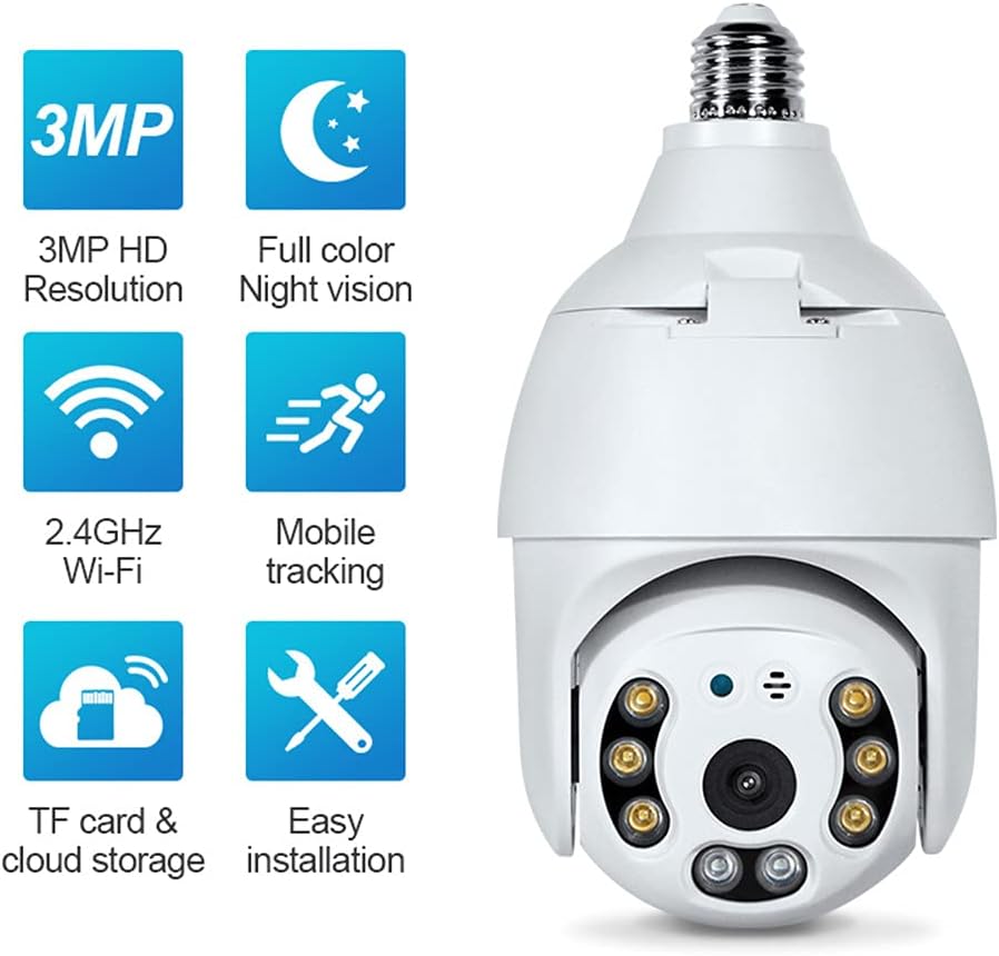 2K 3.0MP Wireless PTZ Security Camera with E27 Bulb Connector, Pack of 2 S875520