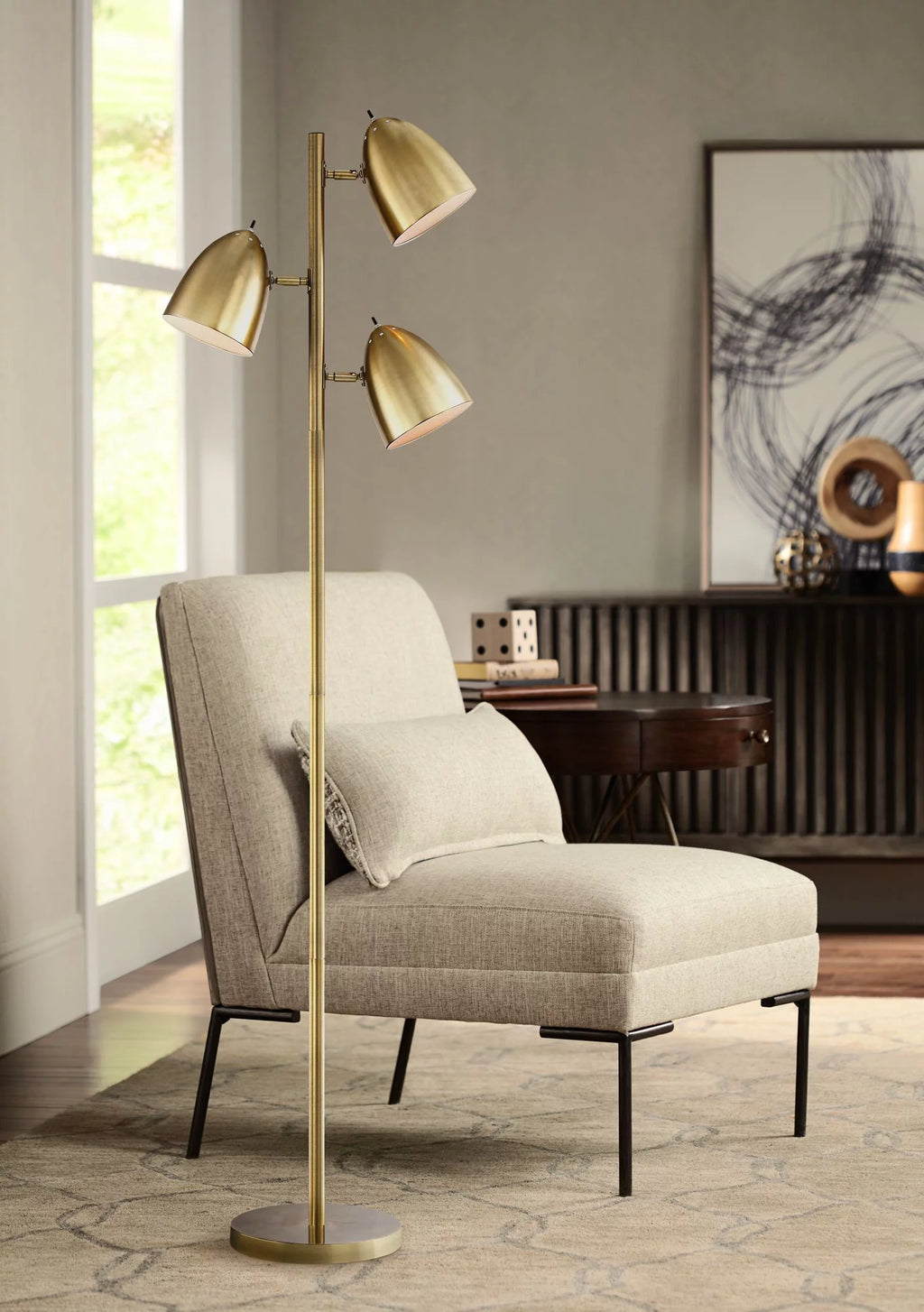 Aged Brass 3 Light Adjustable Dome Shade Floor Lamp S193