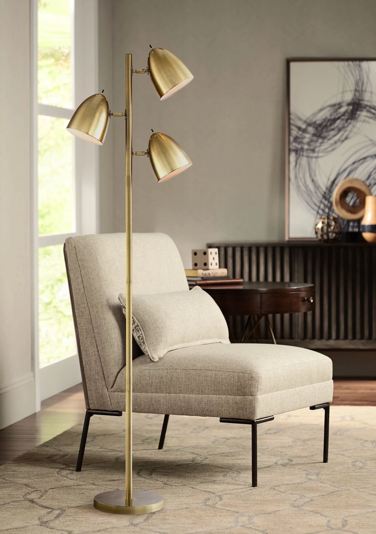 Aged Brass 3 Light Adjustable Dome Shade Floor Lamp S193