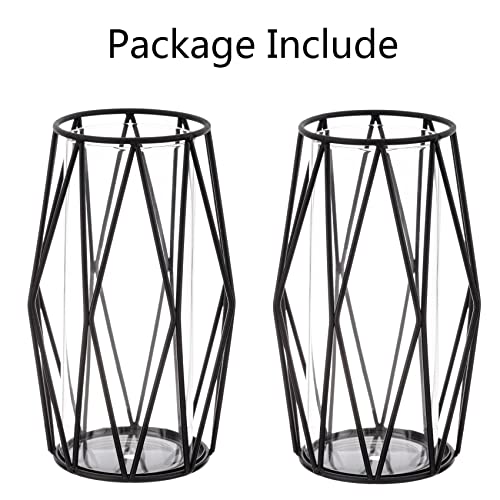 2Pcs Gold Pillar Hurricane Candle Holders, Clear Glass Candleholders with Geometric Metal Rack Stand, 8.5" A405535