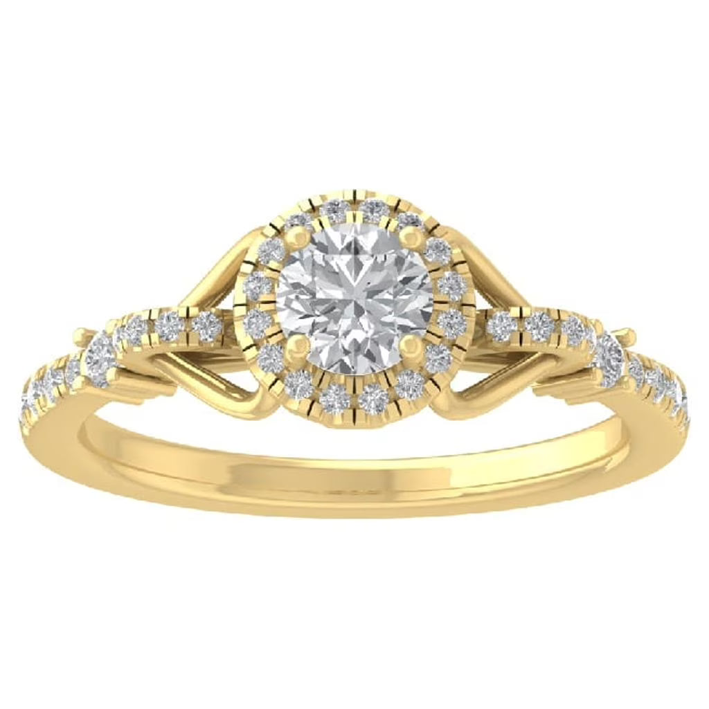 14K Yellow Gold Diamond Halo Engagement Ring Size 10 E3551