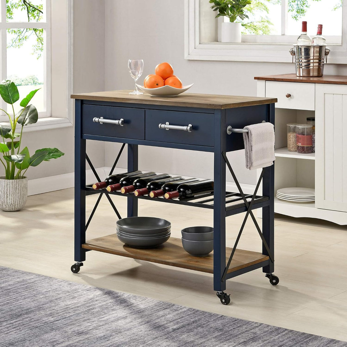 White Farmhouse Kitchen Cart J74255