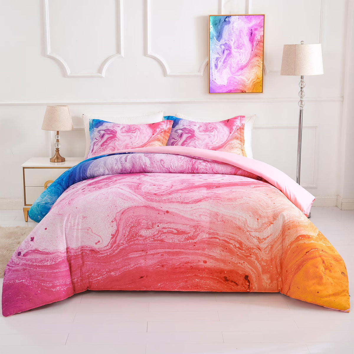Gradient Abstract Marble Reversible Full/Queen Comforter Set, 3 Pieces Q79671