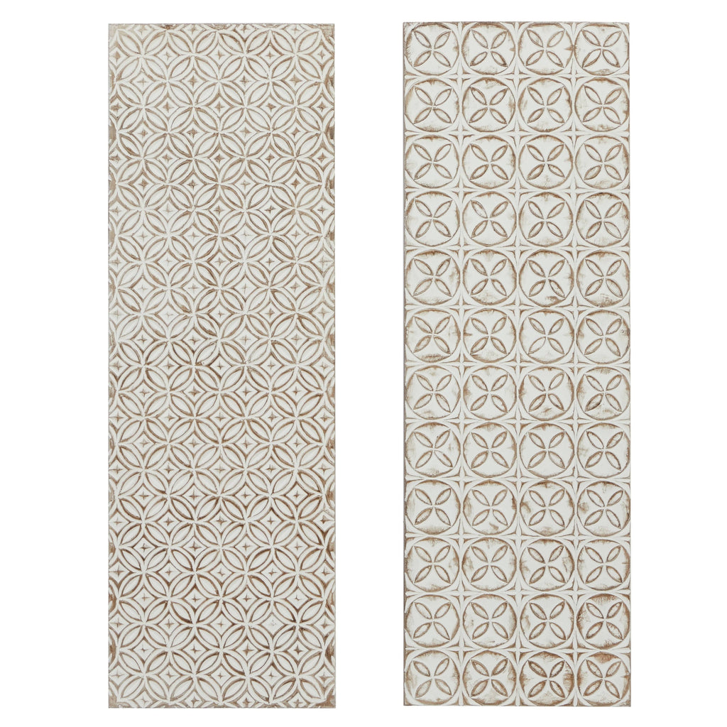 Rectangular White and Beige Wood Wall Decor 16 in. x 48 in. Z420376
