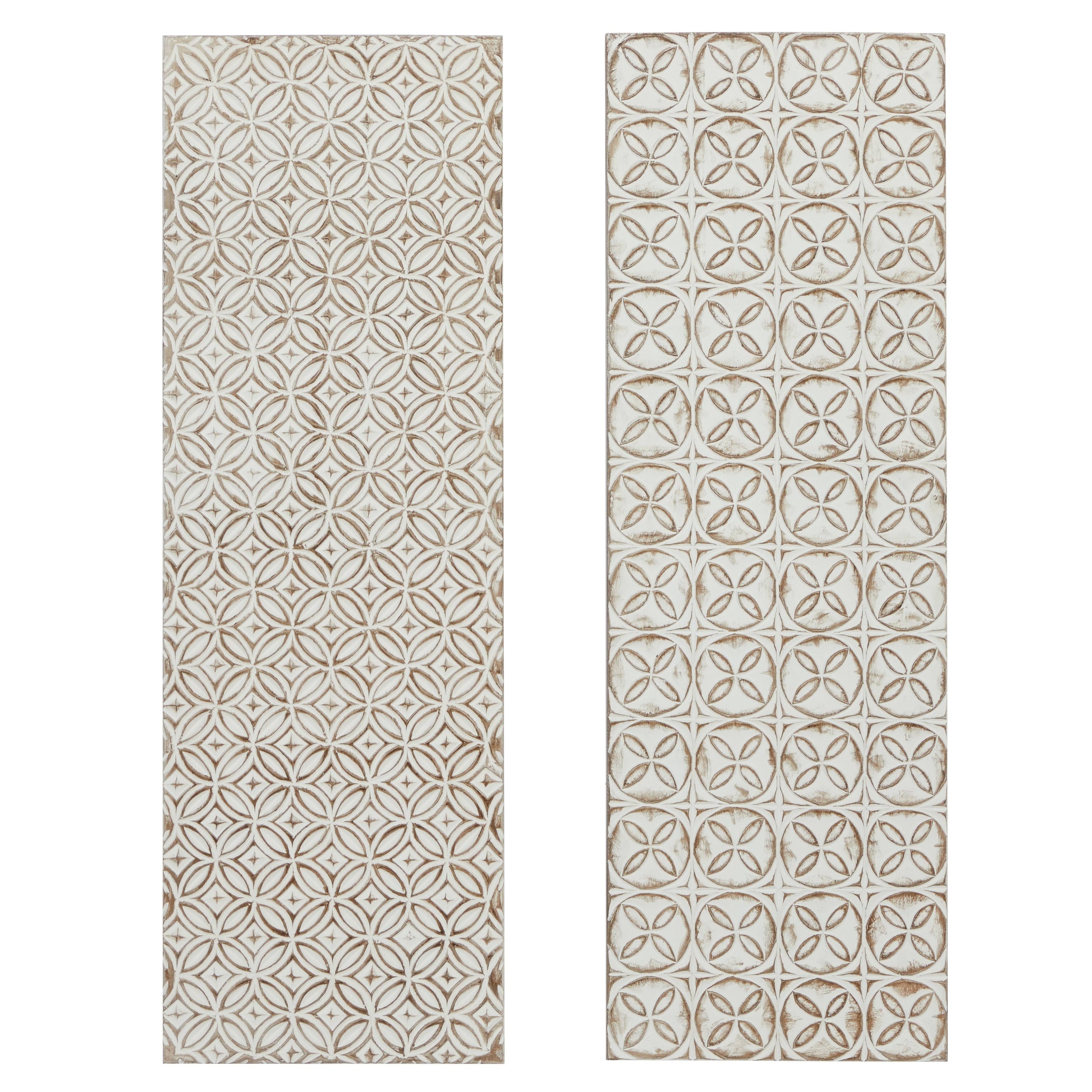 Rectangular White and Beige Wood Wall Decor 16 in. x 48 in. Z420376