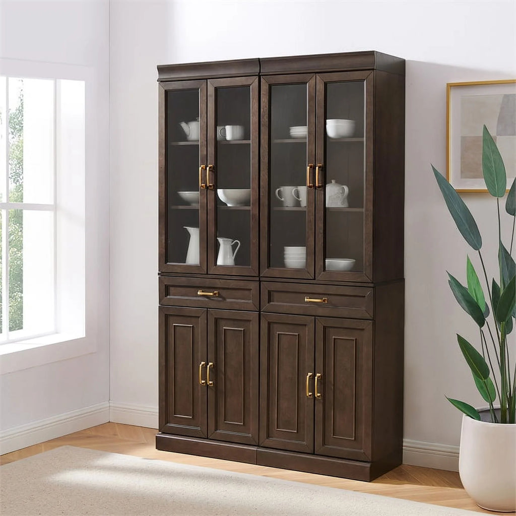 Coffee Wood Kitchen Storage Pantry Set of 2 O769056