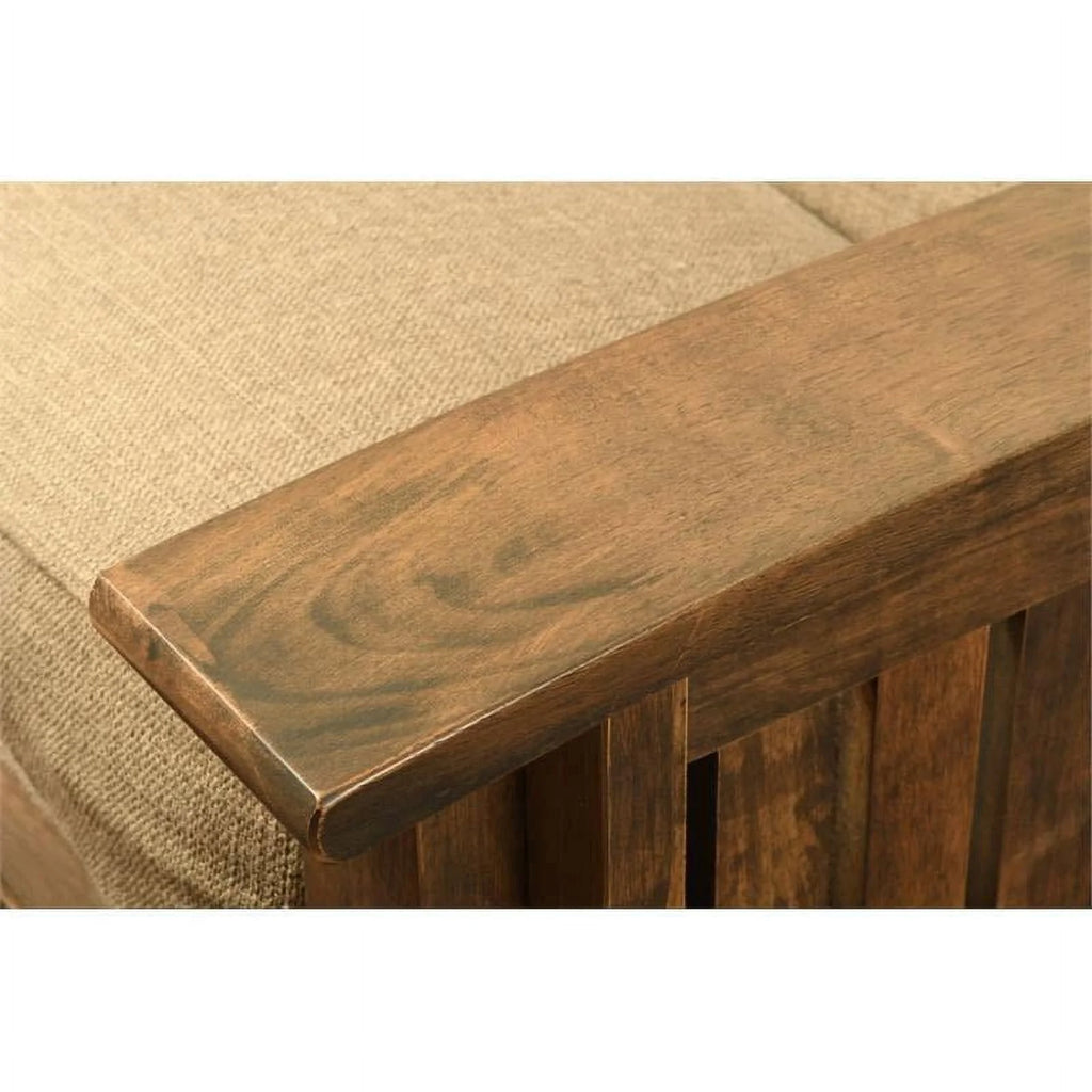 Queen-size Wood Futon with Suede Blue Mattress D721
