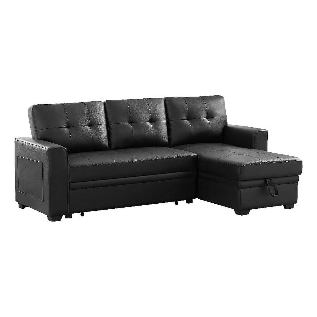 Black 84" Wide Sectional Sofa with Pull Out Sleeper Bed K820966