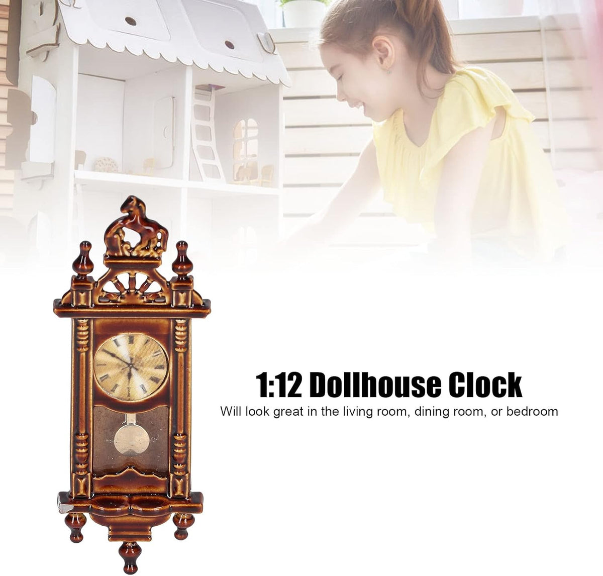 1:12 Miniature Vintage Wooden Alloy Wall Clock V7731
