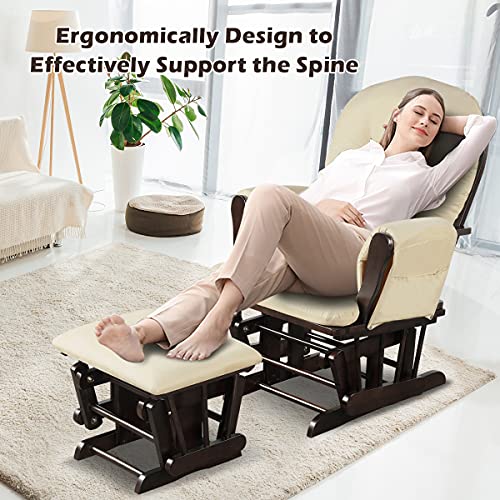 Beige Wood Glider and Ottoman Set G535