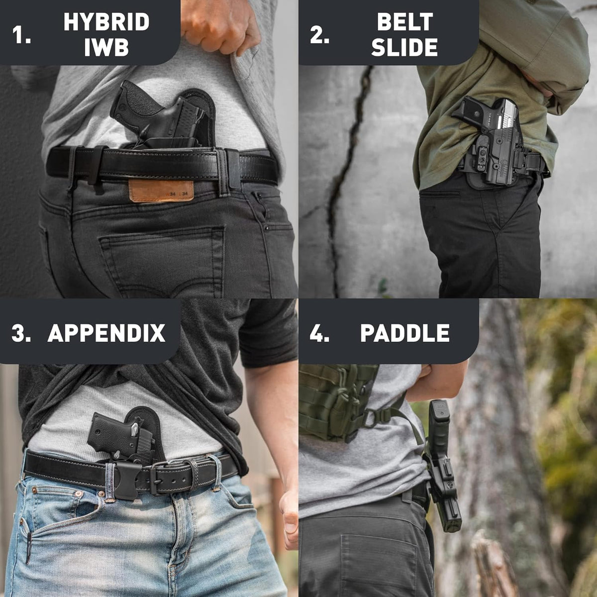 4 in 1 Holster - IWB, Appendix, OWB Paddle, OWB Belt Slide - Right Hand Draw G851503