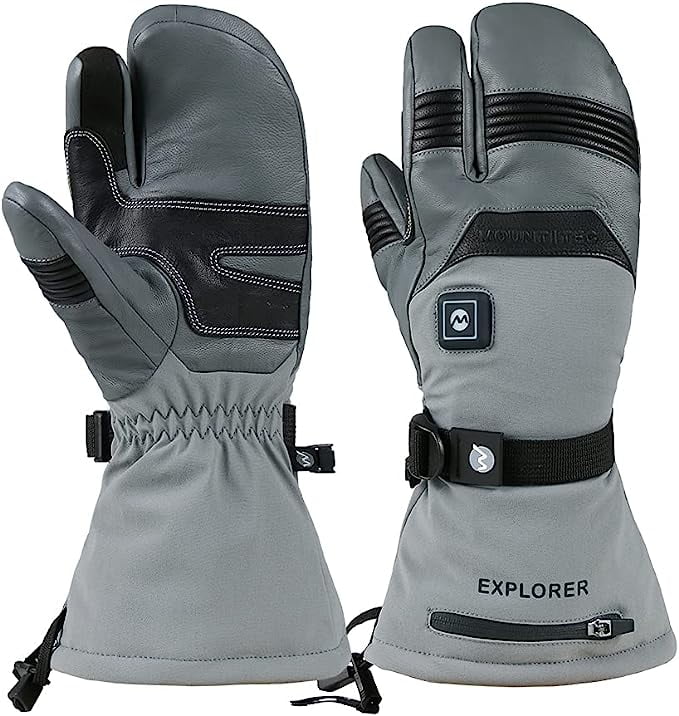 Heated Mittens 3 Fingers Rechargeable Electric Thermal Gloves (Grey, Large) I5227