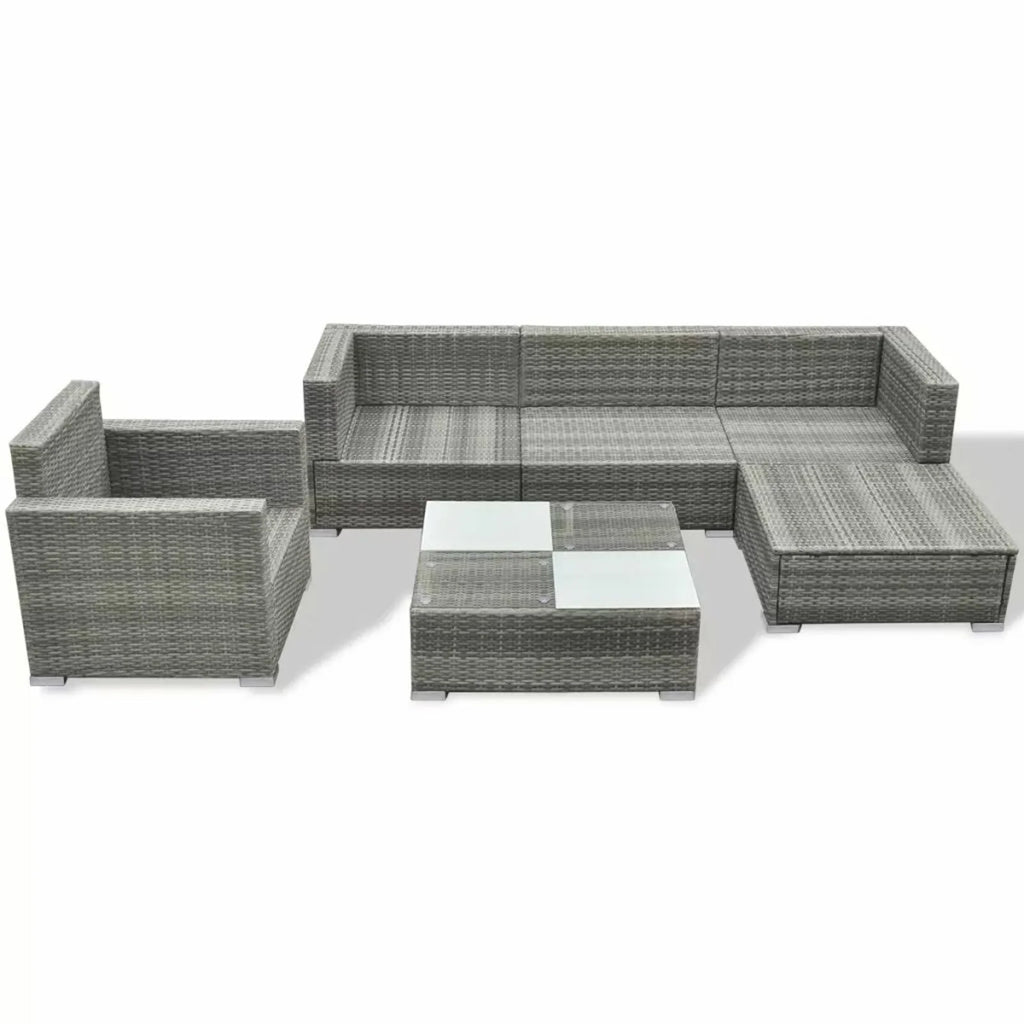 6 PCS Rattan Patio Sectional Sofa Set with Cushions Ottoman and Coffee Table (Grey) Z13815
