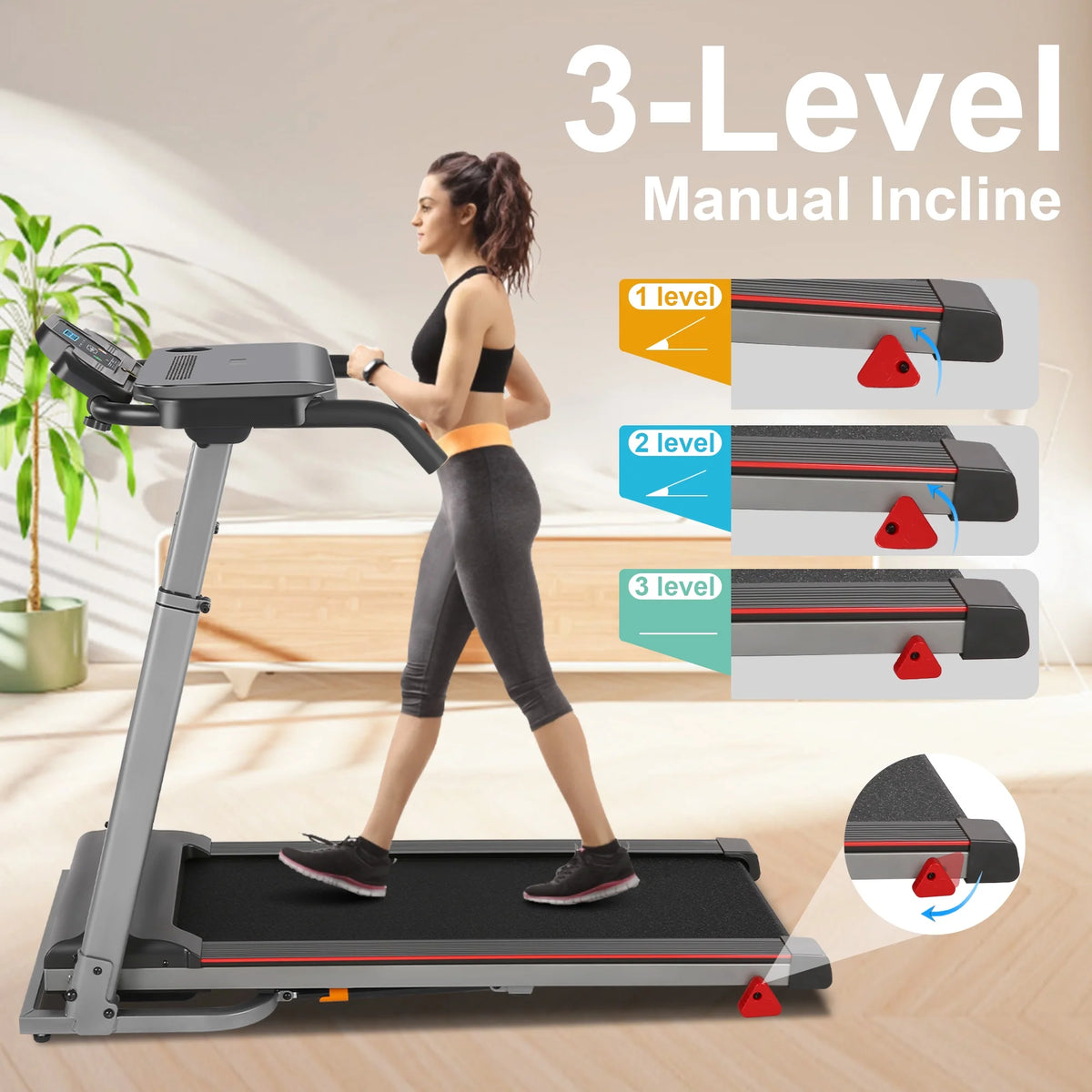 2.5 HP Portable Folding Treadmill with Incline（Gray） B769325