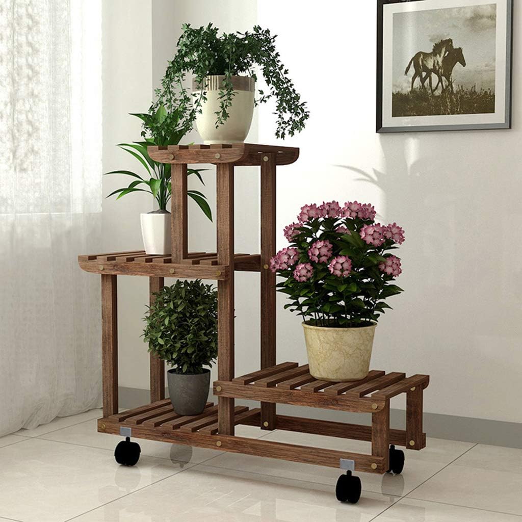 Multi-Layer Wooden Plant Stand with Wheels E7916