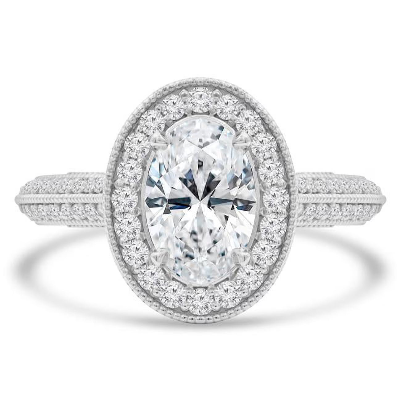 14K White Gold Oval Diamond Halo Engagement Ring V82809