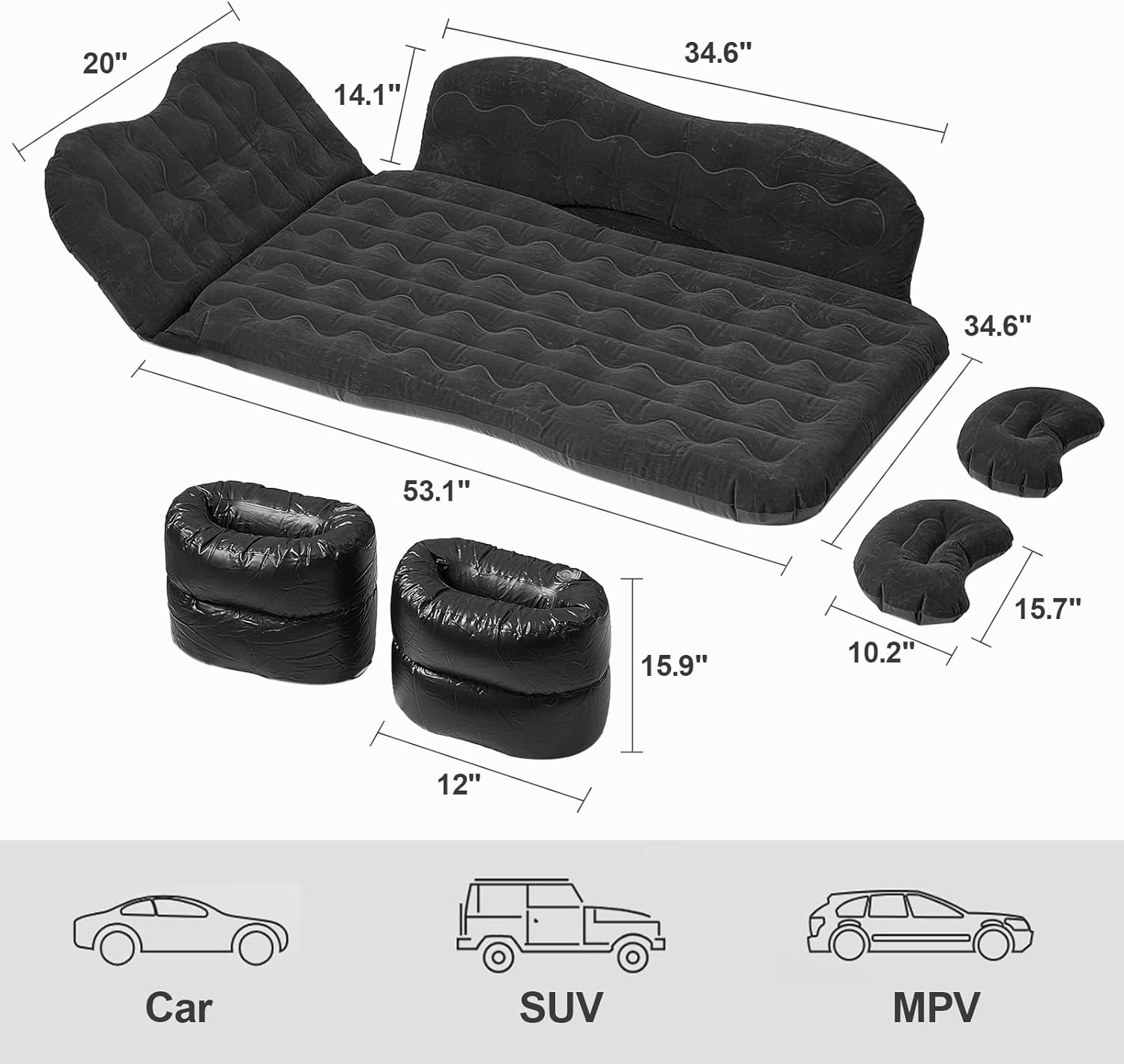 Black Inflatable Car Air Mattress for SUV Truck Camping Travel I144