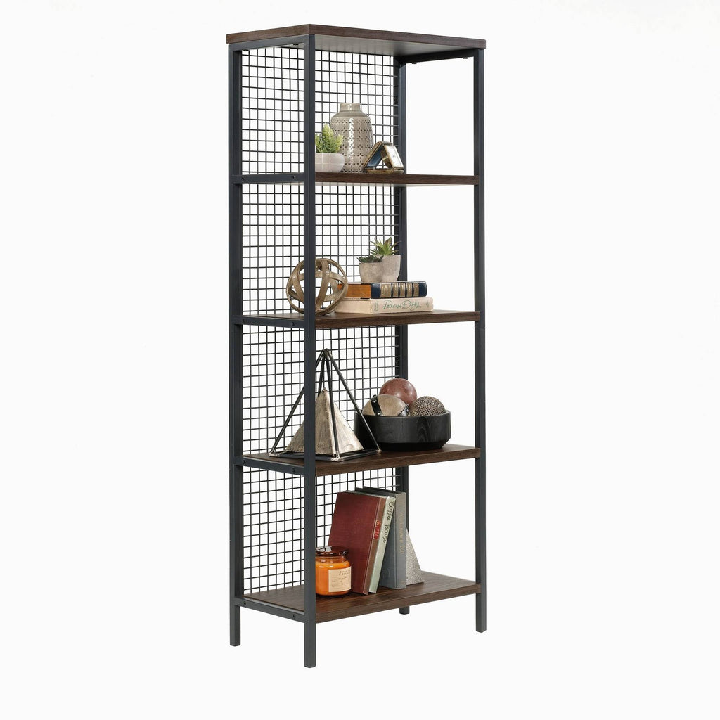 Tall Metal 4-Shelf Bookcase in Rich Walnut and Black B4020