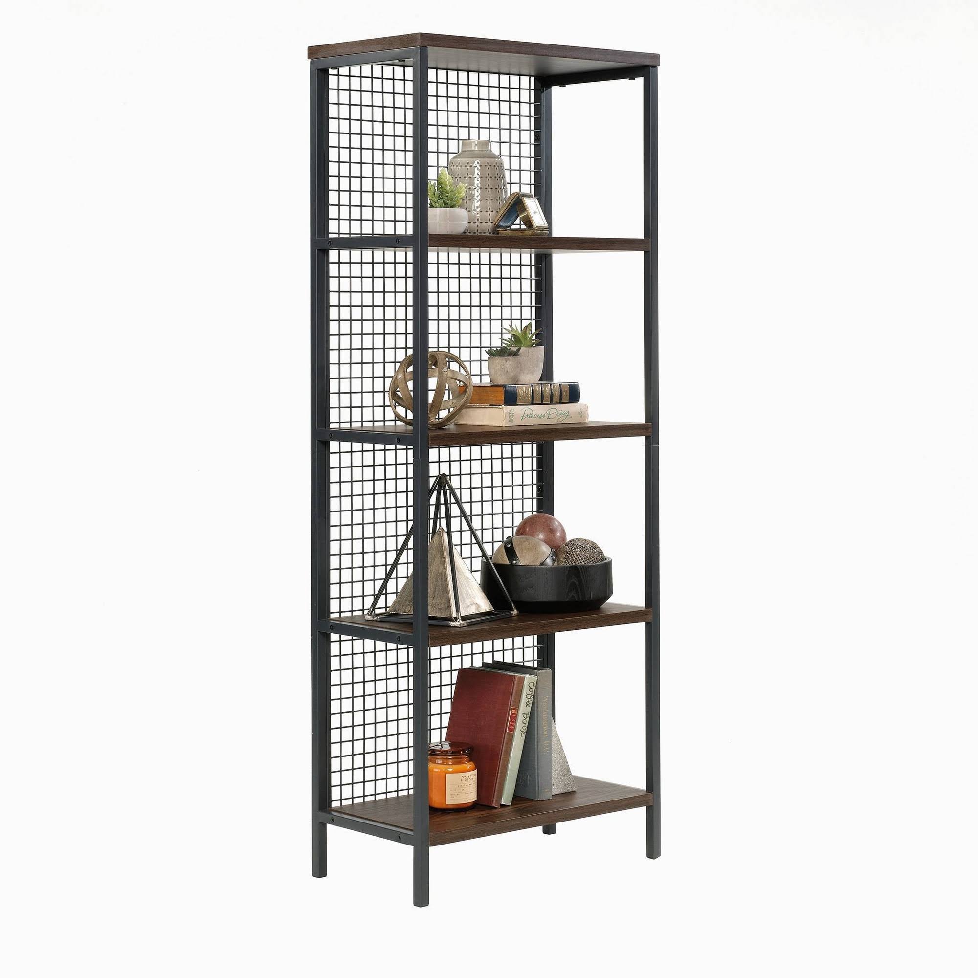 Tall Metal 4-Shelf Bookcase in Rich Walnut and Black B4020