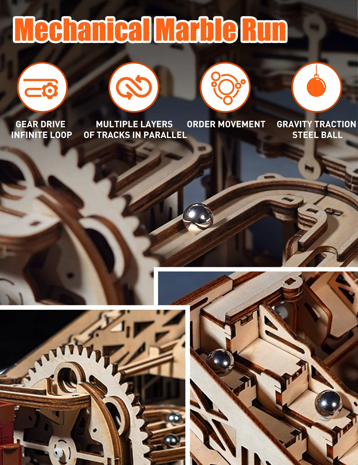 3D Wooden Puzzles Marble Run Model Building Kits with Motor W14579